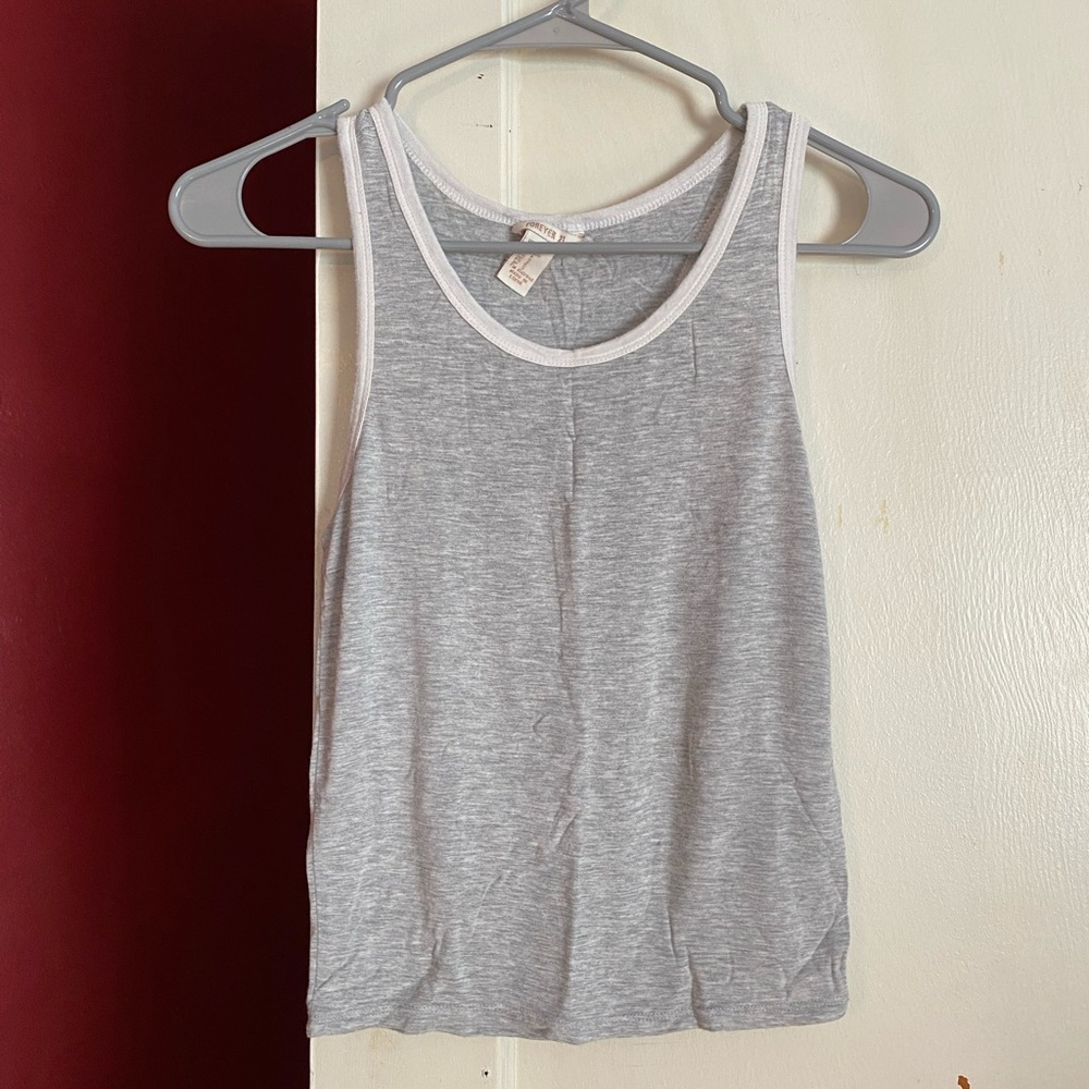 Grey tank top with white trim